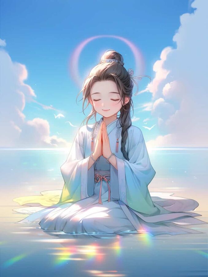 古风佛系清冷治愈感女生头像 AI绘画幸运彩虹女孩头像_3