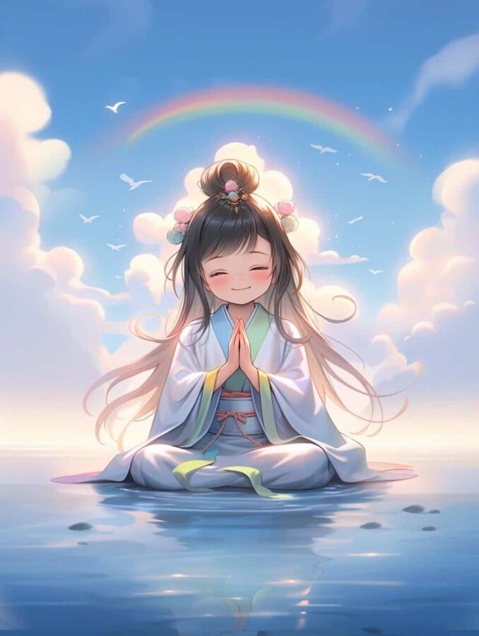 古风佛系清冷治愈感女生头像 AI绘画幸运彩虹女孩头像_4