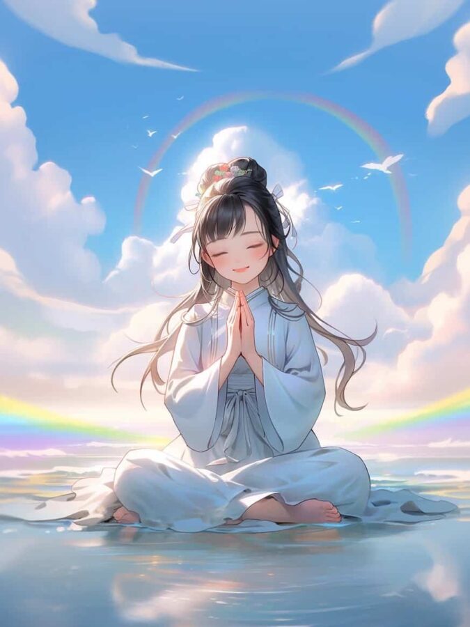 古风佛系清冷治愈感女生头像 AI绘画幸运彩虹女孩头像_5