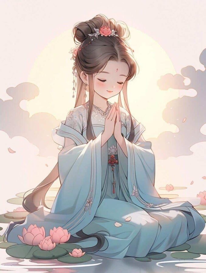 古风佛系清冷治愈感女生头像 AI绘画幸运彩虹女孩头像_6