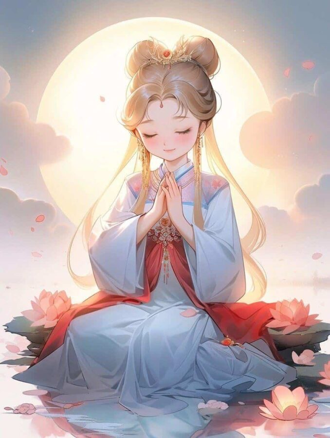 古风佛系清冷治愈感女生头像 AI绘画幸运彩虹女孩头像_7