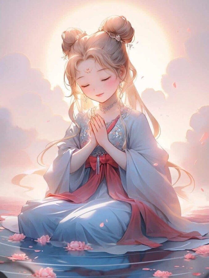 古风佛系清冷治愈感女生头像 AI绘画幸运彩虹女孩头像_8