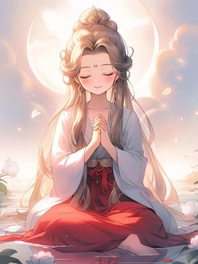 古风佛系清冷治愈感女生头像 AI绘画幸运彩虹女孩头像_11