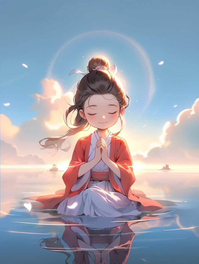 古风佛系清冷治愈感女生头像 AI绘画幸运彩虹女孩头像_17