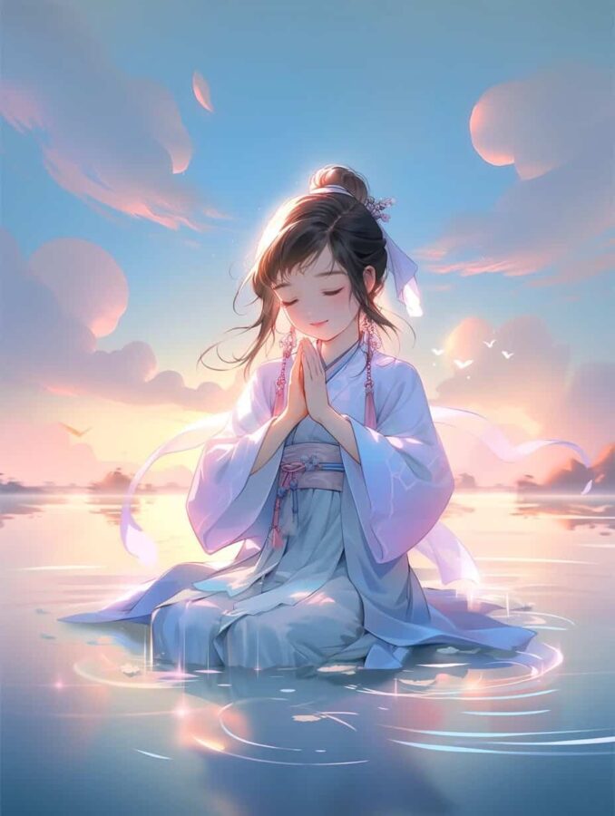 古风佛系清冷治愈感女生头像 AI绘画幸运彩虹女孩头像_18