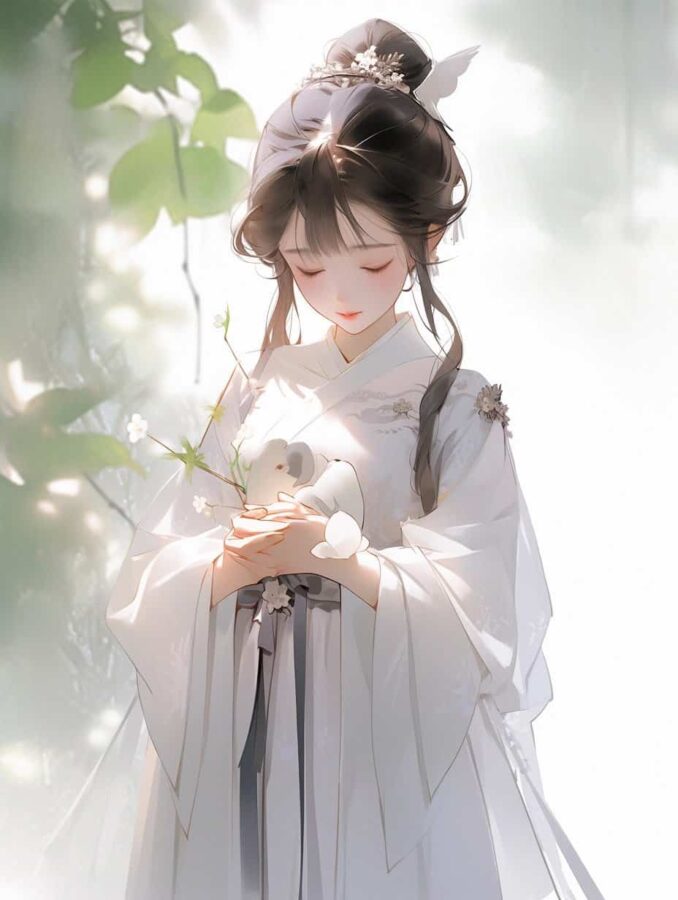 古风佛系清冷治愈感女生头像 AI绘画幸运彩虹女孩头像_20