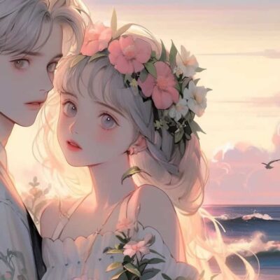 超甜动漫男孩女孩情侣头像 AI绘画一人一半高质量旧漫情头