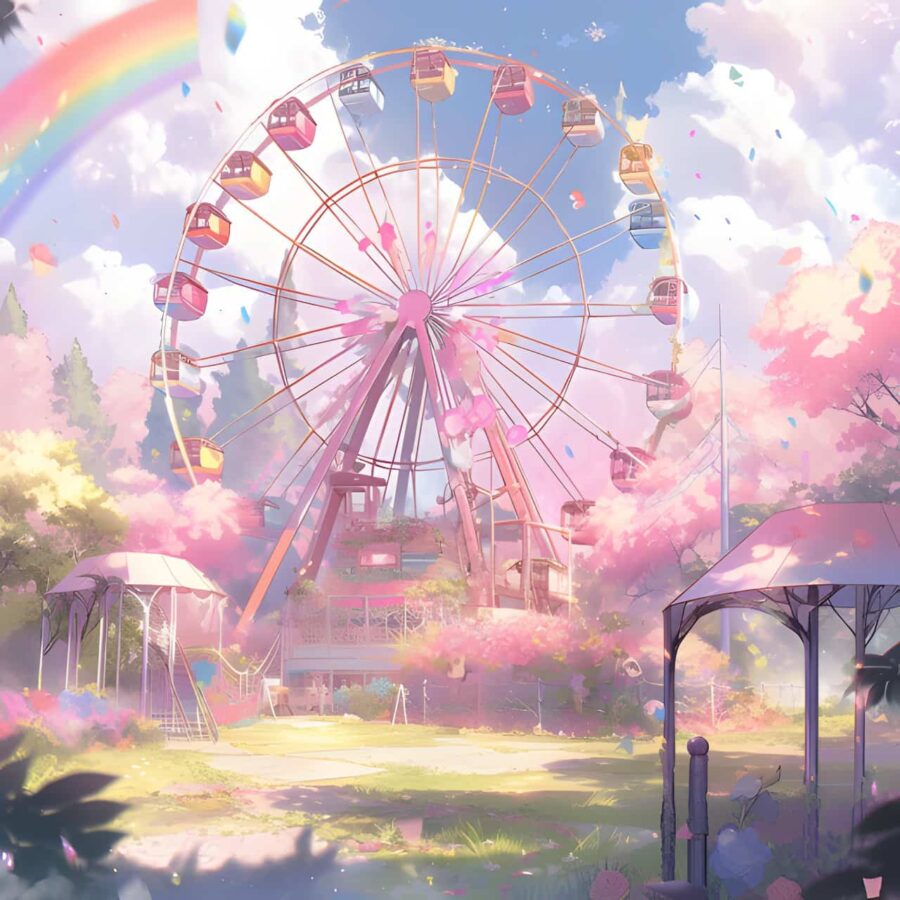 唯美浪漫摩天轮旧漫风微信头像 AI绘画蓝天白云彩虹摩天轮头像_1
