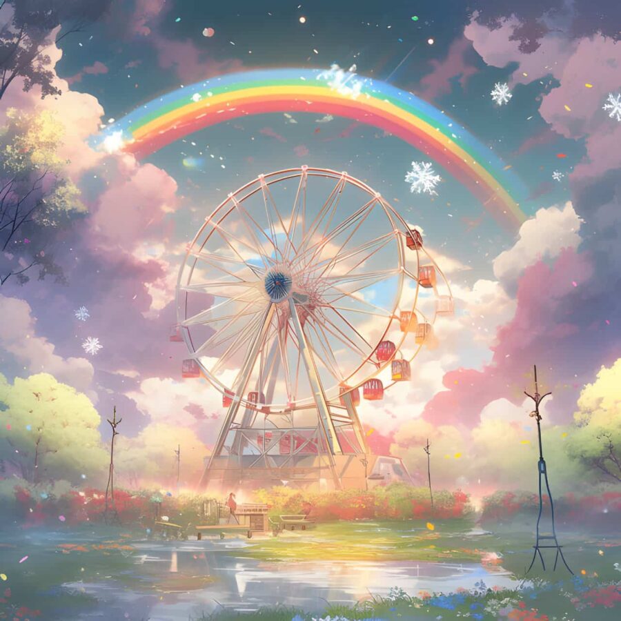 唯美浪漫摩天轮旧漫风微信头像 AI绘画蓝天白云彩虹摩天轮头像_3