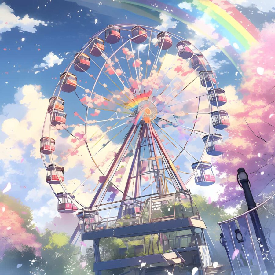唯美浪漫摩天轮旧漫风微信头像 AI绘画蓝天白云彩虹摩天轮头像_4