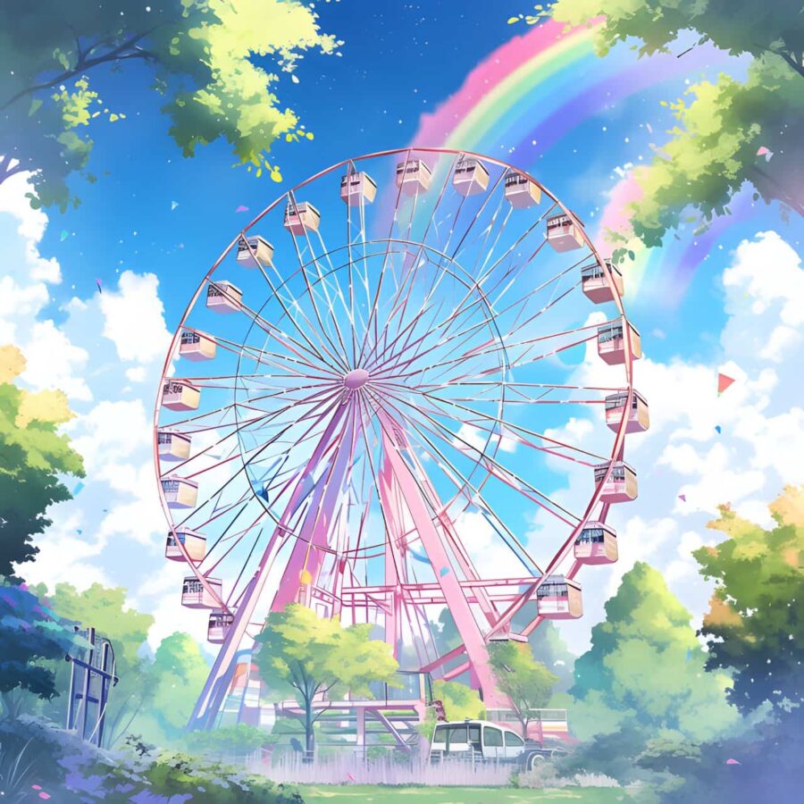 唯美浪漫摩天轮旧漫风微信头像 AI绘画蓝天白云彩虹摩天轮头像_5