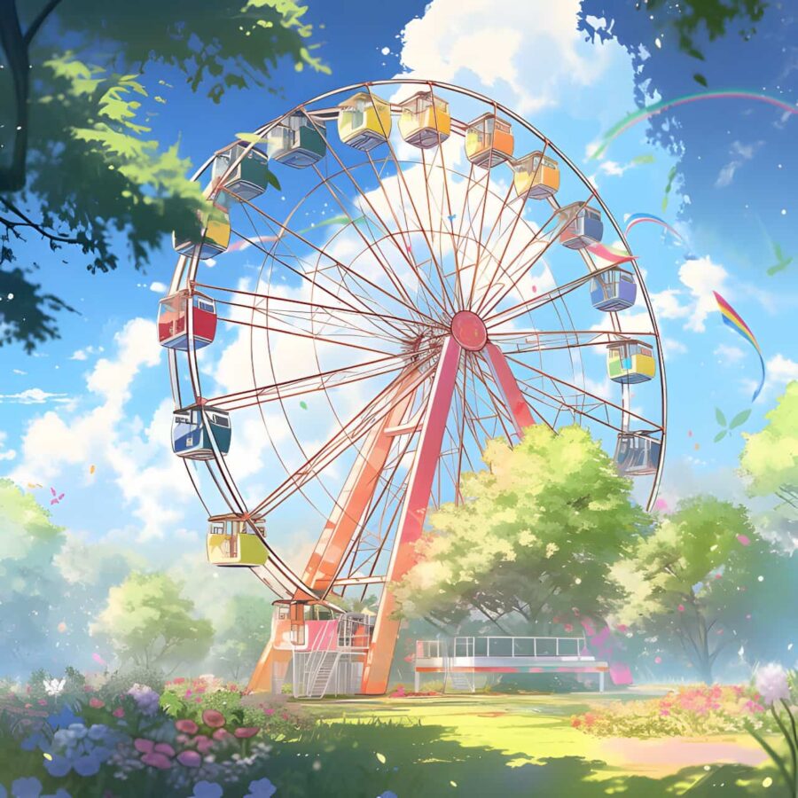 唯美浪漫摩天轮旧漫风微信头像 AI绘画蓝天白云彩虹摩天轮头像_7