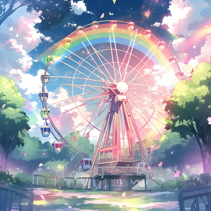 唯美浪漫摩天轮旧漫风微信头像 AI绘画蓝天白云彩虹摩天轮头像_8