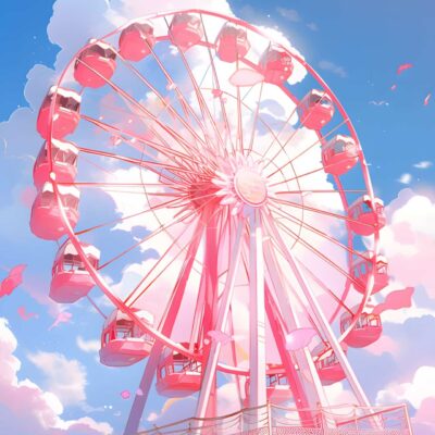 唯美浪漫摩天轮旧漫风微信头像 AI绘画蓝天白云彩虹摩天轮头像