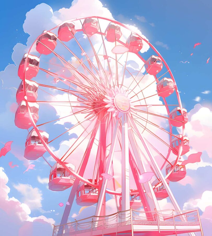唯美浪漫摩天轮旧漫风微信头像 AI绘画蓝天白云彩虹摩天轮头像_9