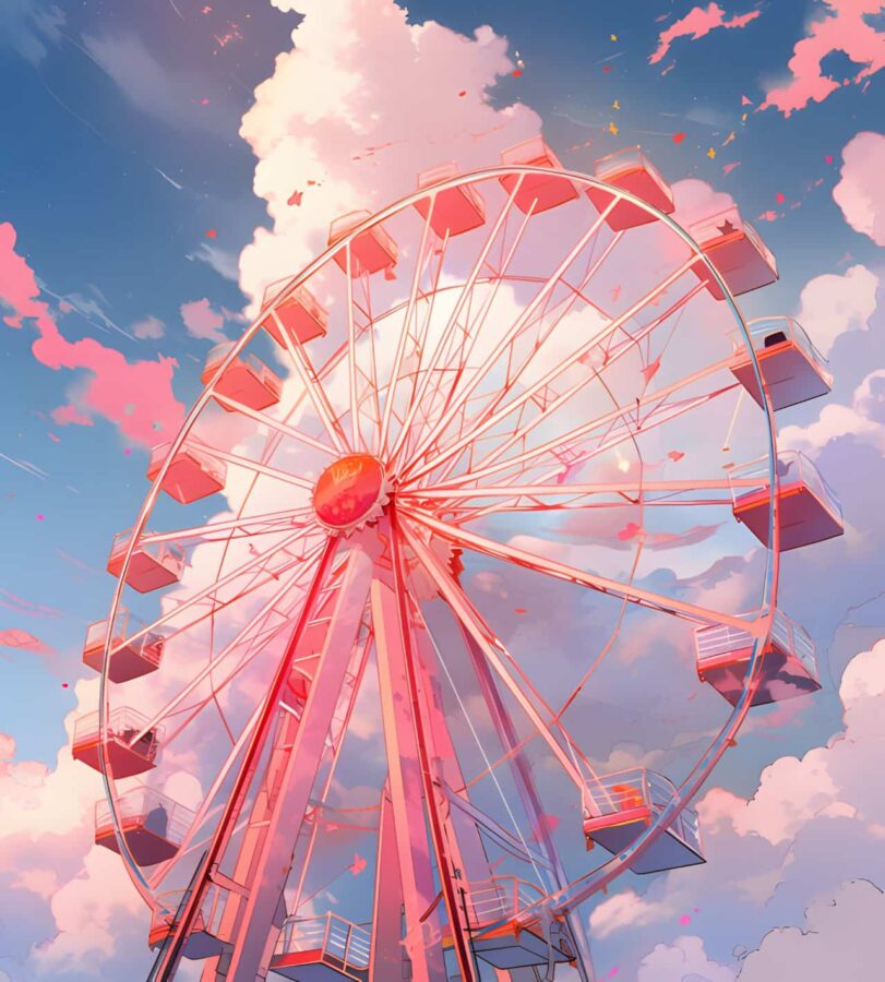 唯美浪漫摩天轮旧漫风微信头像 AI绘画蓝天白云彩虹摩天轮头像_10