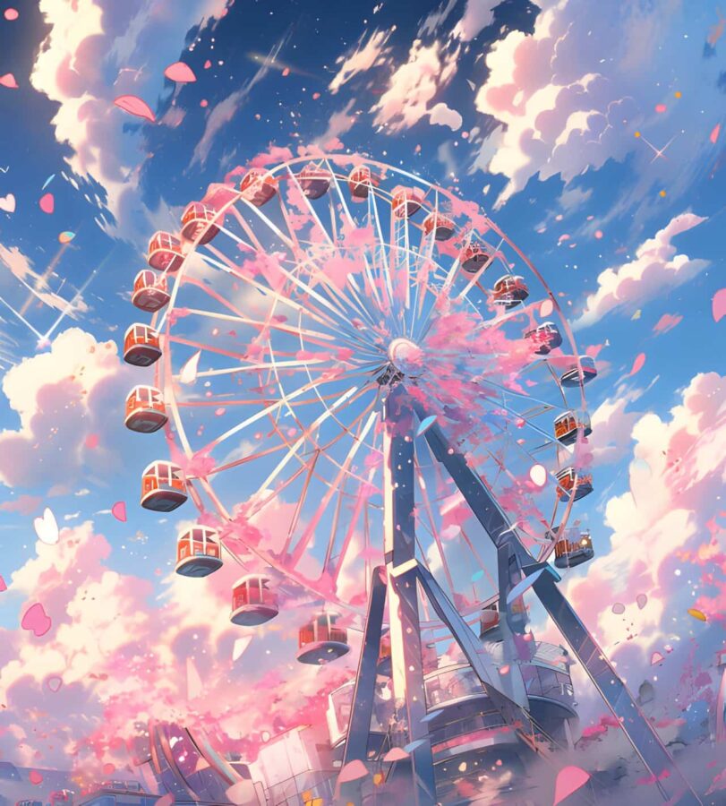 唯美浪漫摩天轮旧漫风微信头像 AI绘画蓝天白云彩虹摩天轮头像_12