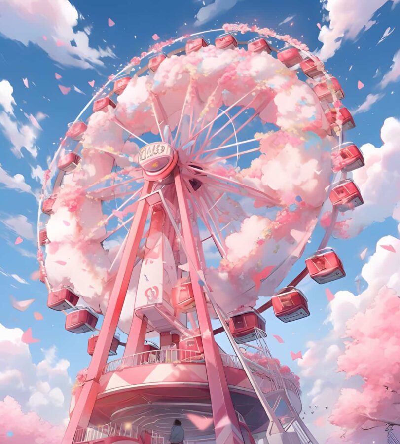 唯美浪漫摩天轮旧漫风微信头像 AI绘画蓝天白云彩虹摩天轮头像_13