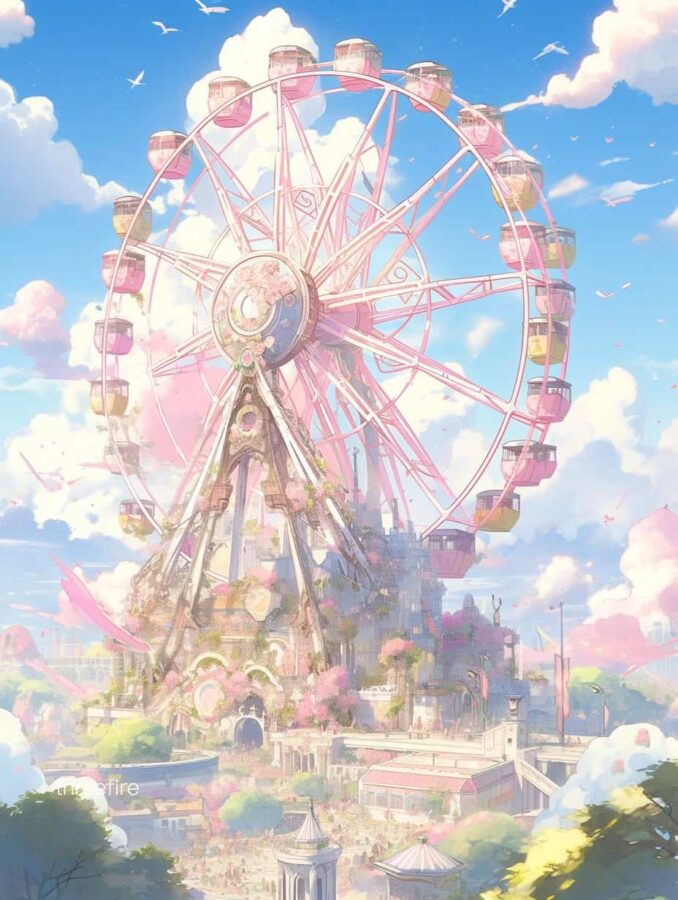 唯美浪漫摩天轮旧漫风微信头像 AI绘画蓝天白云彩虹摩天轮头像_14