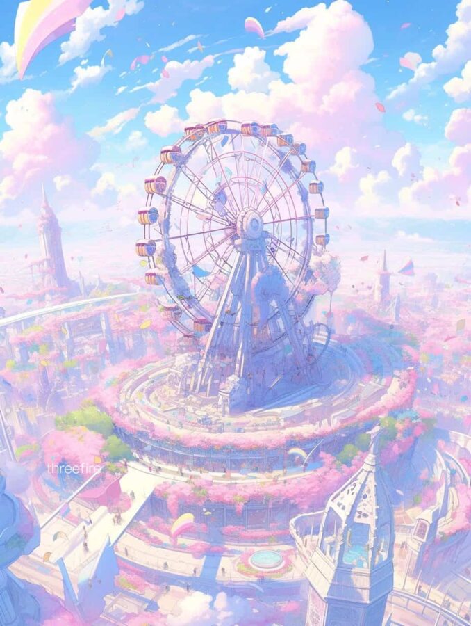 唯美浪漫摩天轮旧漫风微信头像 AI绘画蓝天白云彩虹摩天轮头像_17