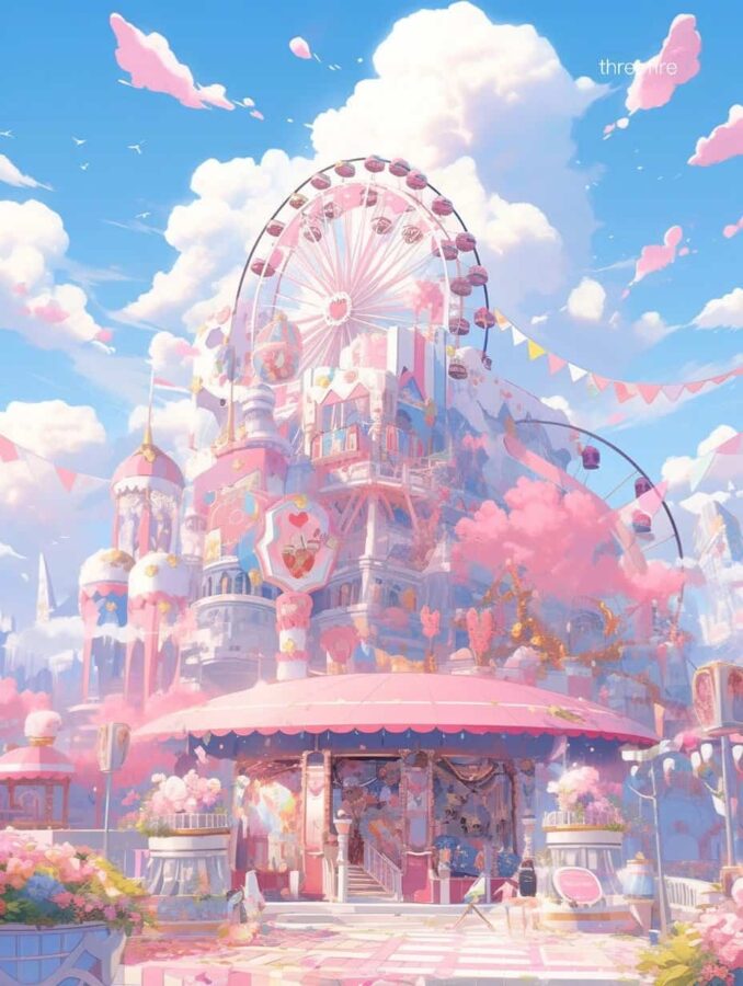 唯美浪漫摩天轮旧漫风微信头像 AI绘画蓝天白云彩虹摩天轮头像_18