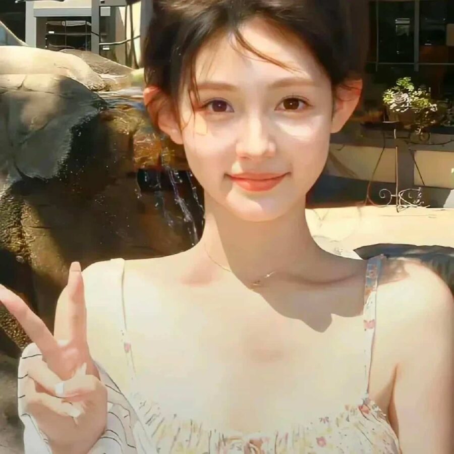 可爱女生比耶手势微信头像 小姐姐歪头比耶真人女生头像_22