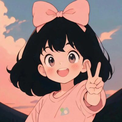 比耶的小女孩头像图片 AI绘画动漫女孩开心的笑比耶女生头像