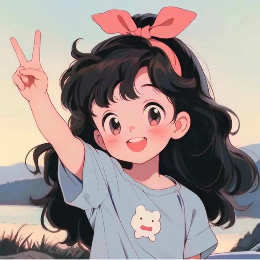 比耶的小女孩头像图片 AI绘画动漫女孩开心的笑比耶女生头像_9