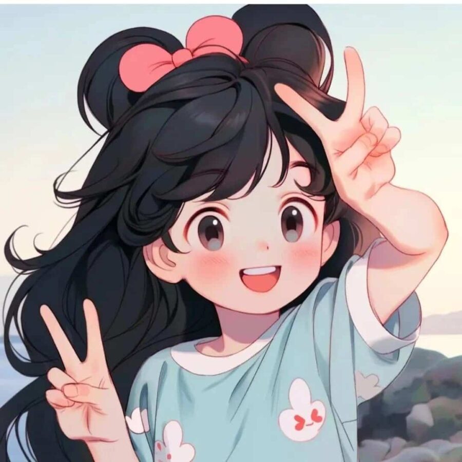 比耶的小女孩头像图片 AI绘画动漫女孩开心的笑比耶女生头像_10