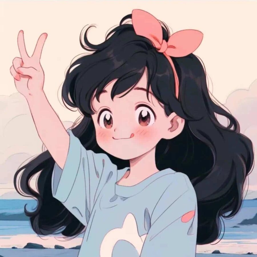 比耶的小女孩头像图片 AI绘画动漫女孩开心的笑比耶女生头像_11