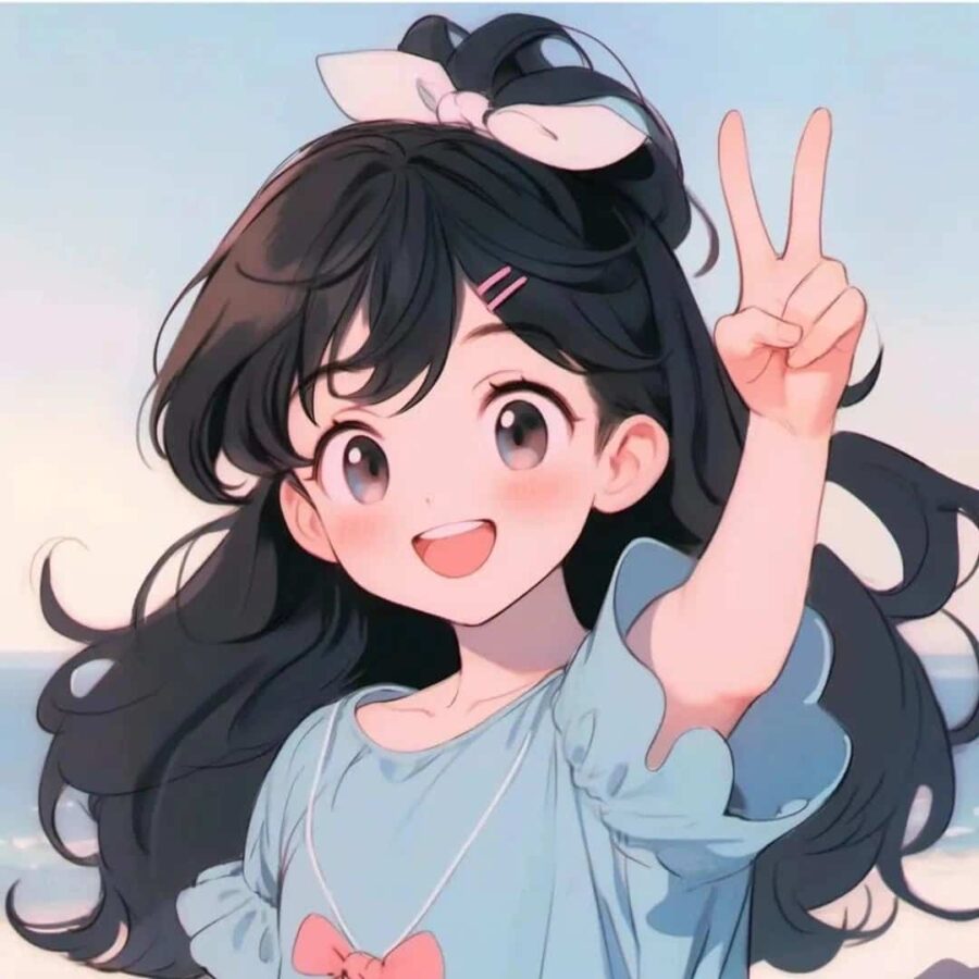 比耶的小女孩头像图片 AI绘画动漫女孩开心的笑比耶女生头像_12