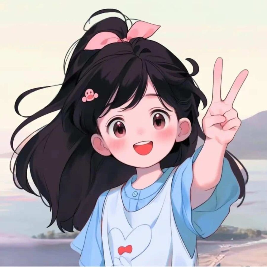 比耶的小女孩头像图片 AI绘画动漫女孩开心的笑比耶女生头像_13