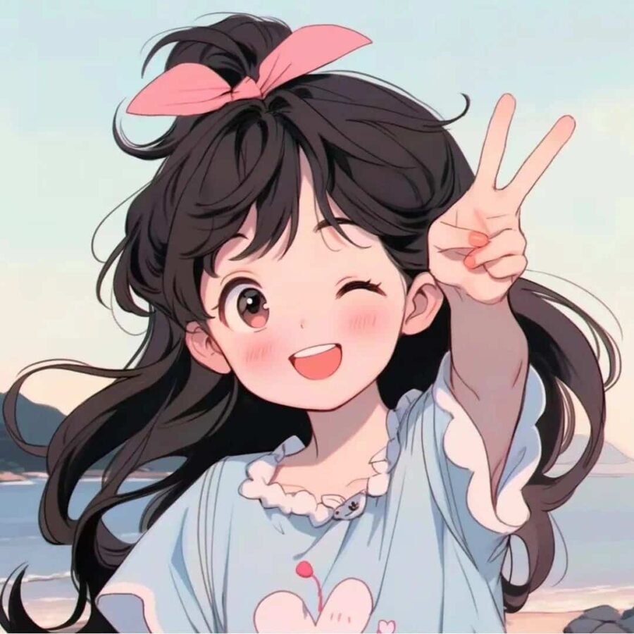 比耶的小女孩头像图片 AI绘画动漫女孩开心的笑比耶女生头像_15