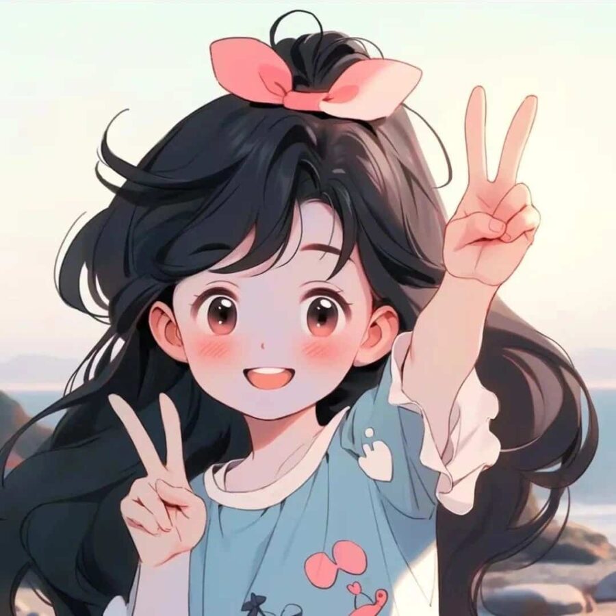 比耶的小女孩头像图片 AI绘画动漫女孩开心的笑比耶女生头像_16