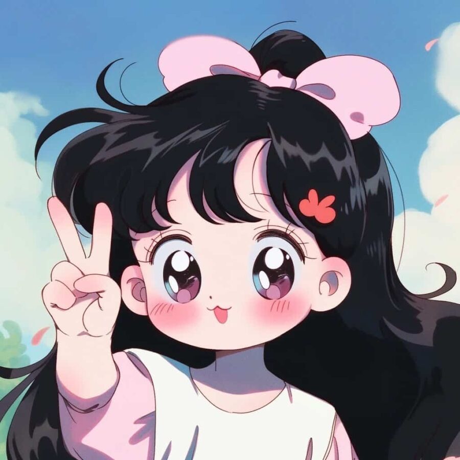 比耶的小女孩头像图片 AI绘画动漫女孩开心的笑比耶女生头像_28