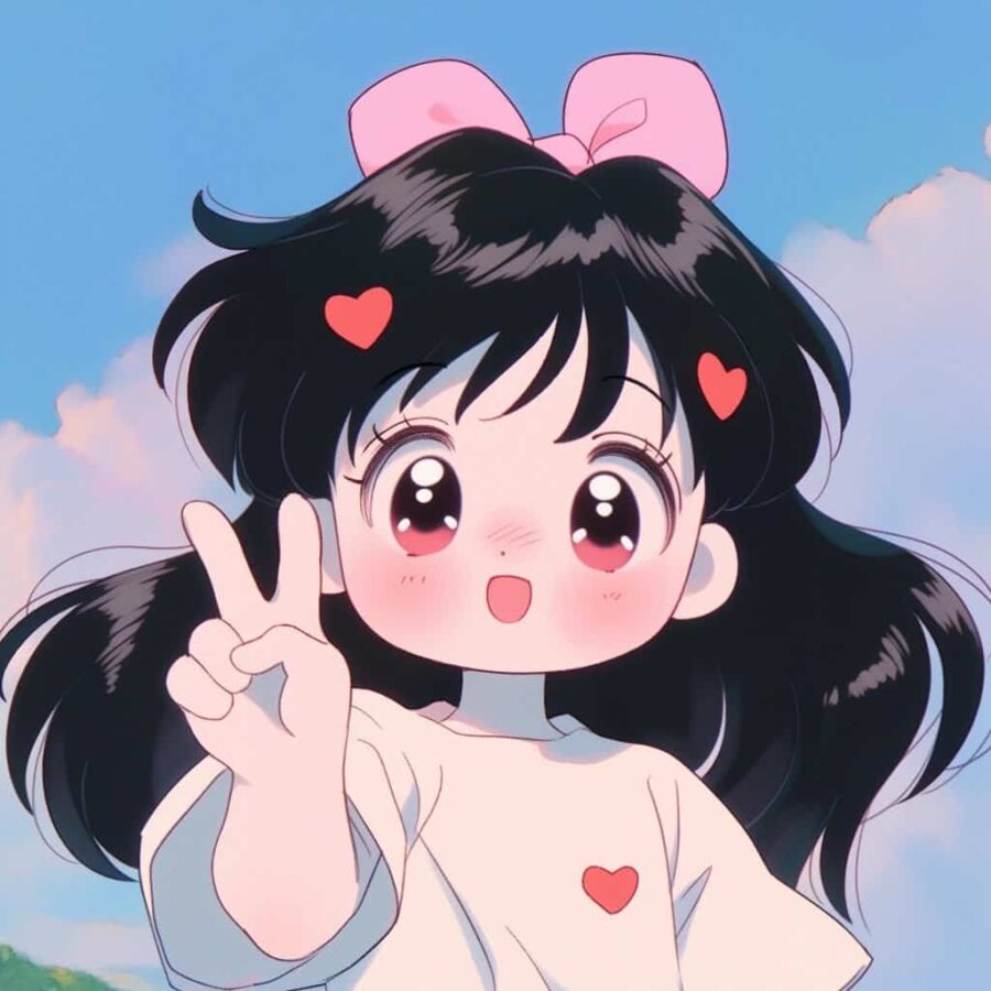比耶的小女孩头像图片 AI绘画动漫女孩开心的笑比耶女生头像_31