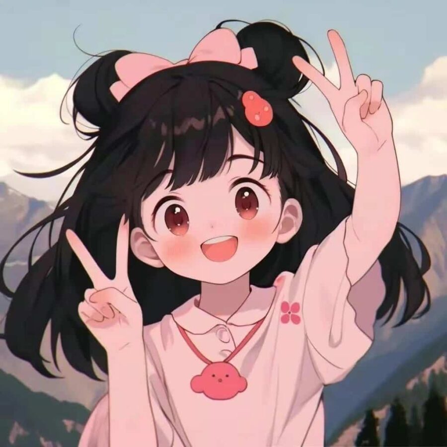 比耶的小女孩头像图片 AI绘画动漫女孩开心的笑比耶女生头像_39
