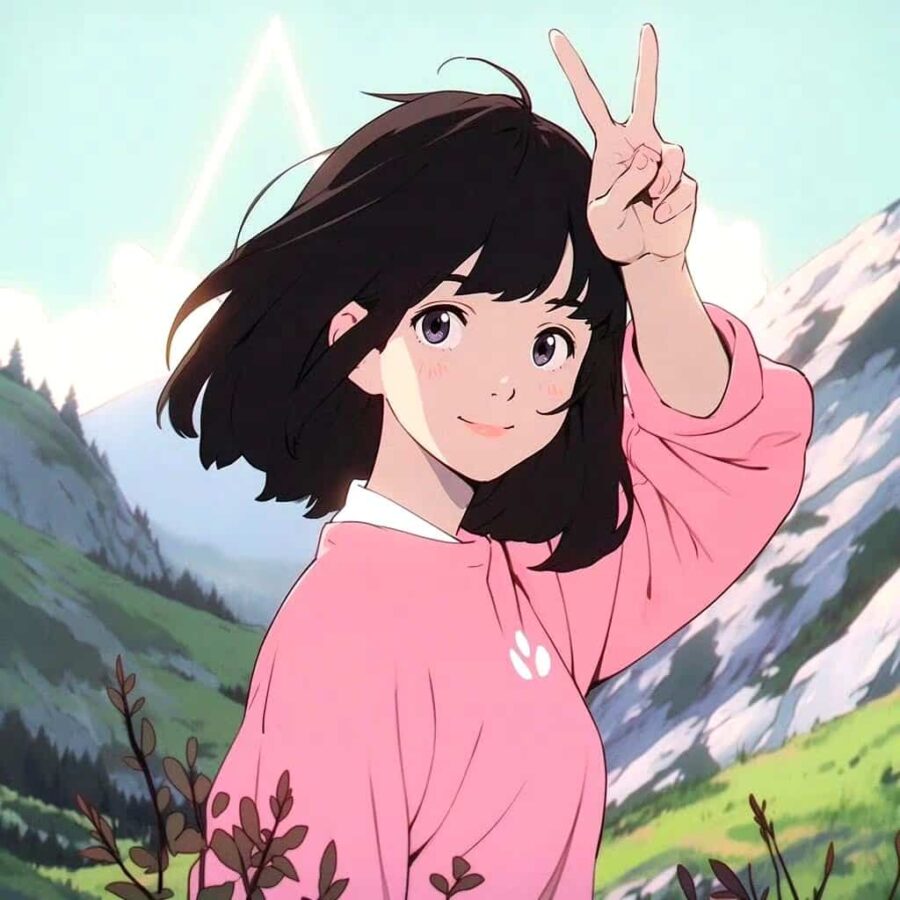 比耶的小女孩头像图片 AI绘画动漫女孩开心的笑比耶女生头像_47
