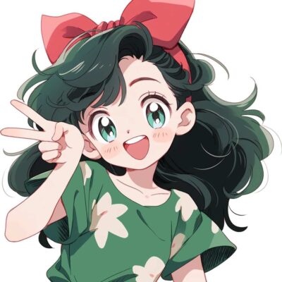绿衣服女孩歪着头比耶的女生头像 AI绘画动漫女头
