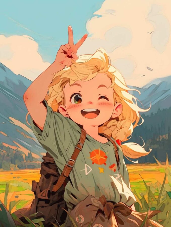 绿衣服女孩歪着头比耶的女生头像 AI绘画动漫女头_8