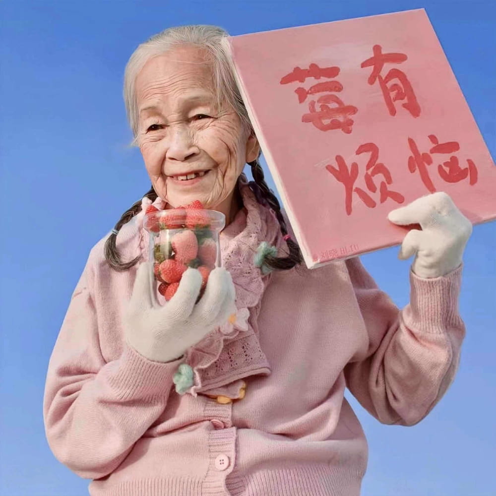 老奶奶沙雕闺蜜头像，老奶奶举牌子头像_6