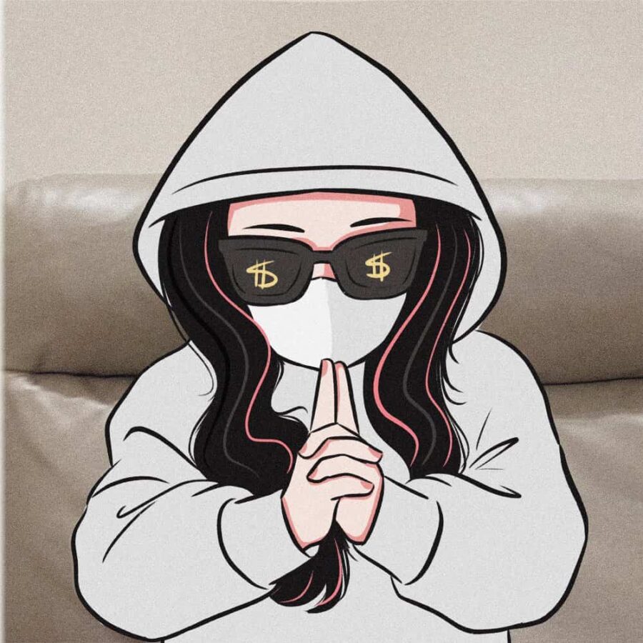 闺蜜一夜暴富有钱发财女生头像 手绘动漫戴眼镜女孩闺蜜头像_6