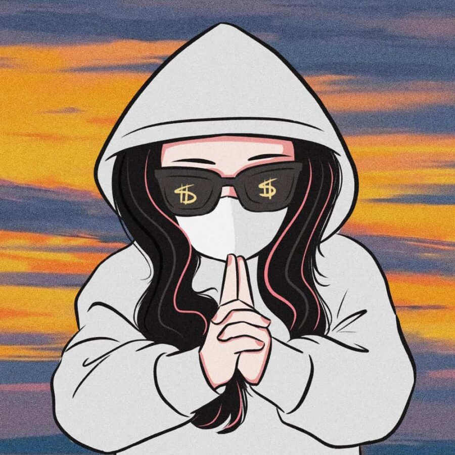 闺蜜一夜暴富有钱发财女生头像 手绘动漫戴眼镜女孩闺蜜头像_7