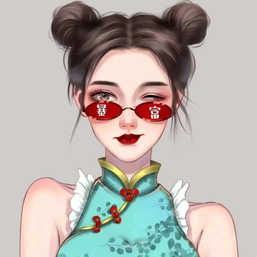 闺蜜一夜暴富有钱发财女生头像 手绘动漫戴眼镜女孩闺蜜头像_10