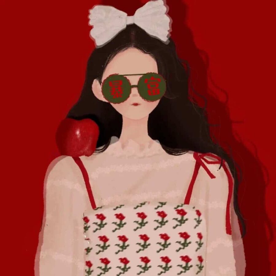 闺蜜一夜暴富有钱发财女生头像 手绘动漫戴眼镜女孩闺蜜头像_12