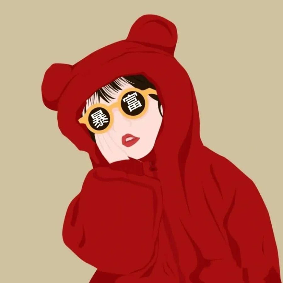 闺蜜一夜暴富有钱发财女生头像 手绘动漫戴眼镜女孩闺蜜头像_13