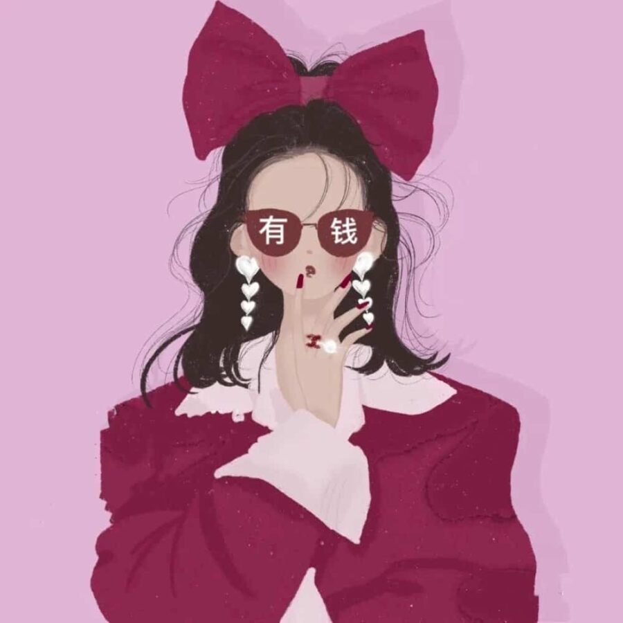 闺蜜一夜暴富有钱发财女生头像 手绘动漫戴眼镜女孩闺蜜头像_14