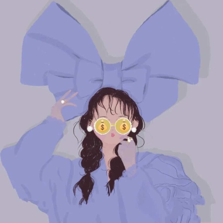 闺蜜一夜暴富有钱发财女生头像 手绘动漫戴眼镜女孩闺蜜头像_15