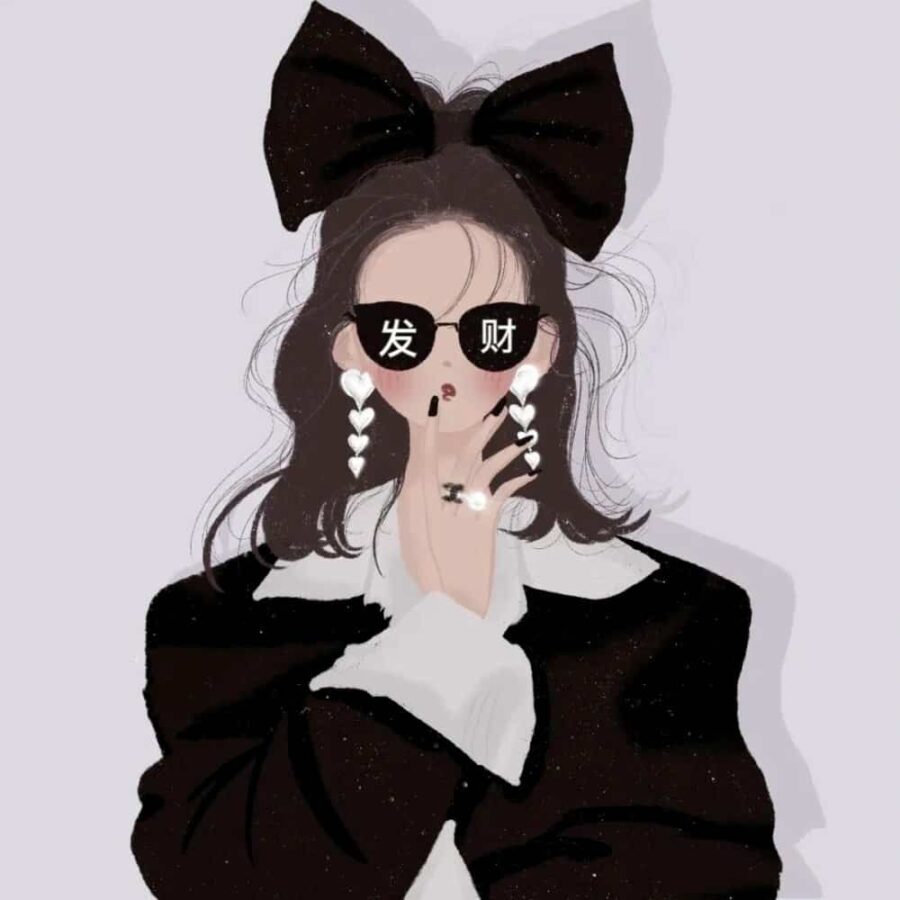 闺蜜一夜暴富有钱发财女生头像 手绘动漫戴眼镜女孩闺蜜头像_16