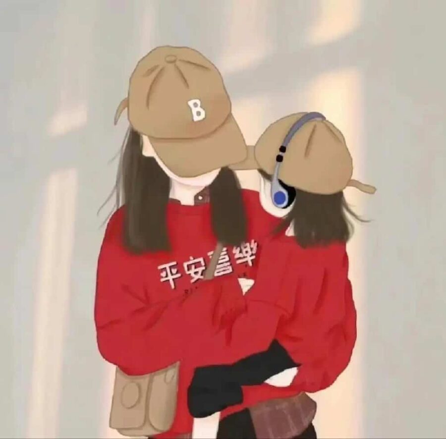 妈妈和一个女儿卡通漫画版微信头像 优质唯美亲子母女头像图_4